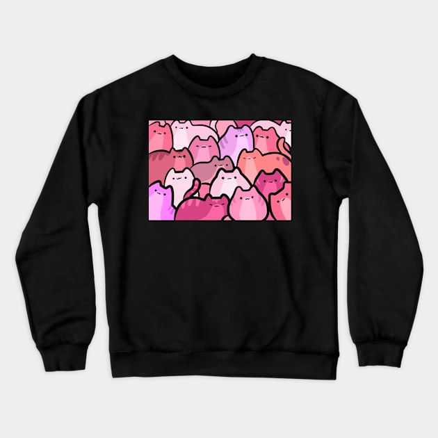 Cute Clowder of Pink Cats and Kitten Stacked Crewneck Sweatshirt by BadAz Collectibles